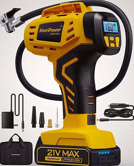 160 PSI Portable Air Compressor for Car & Motorcycle - Rechargeable & Durable