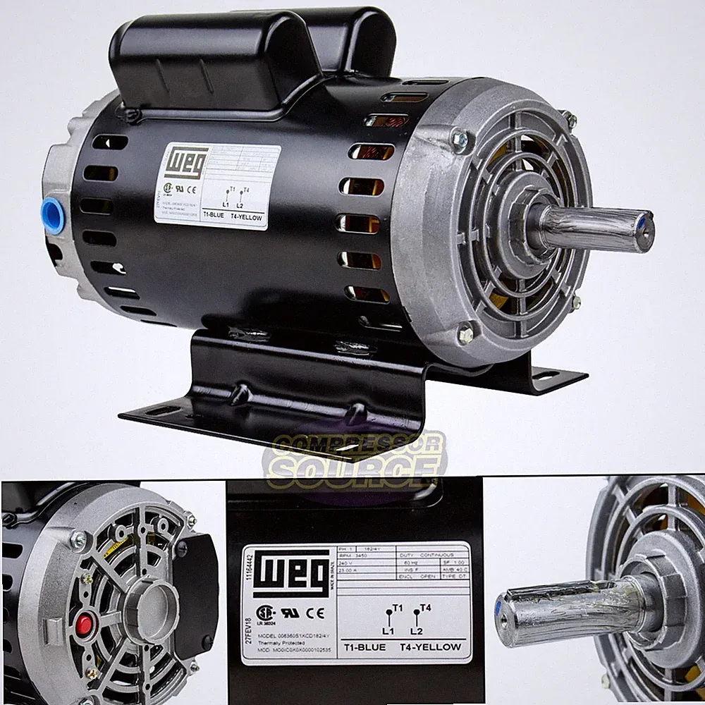 6.4 Hp 3450 RPM Single Phase 240V 56 Frame Electric Air Compressor Motor 7/8"