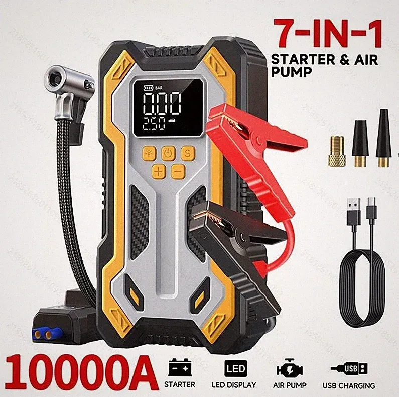7-in-1 Car Jump Starter with Air Compressor Battery Charger Jumper Box Booster
