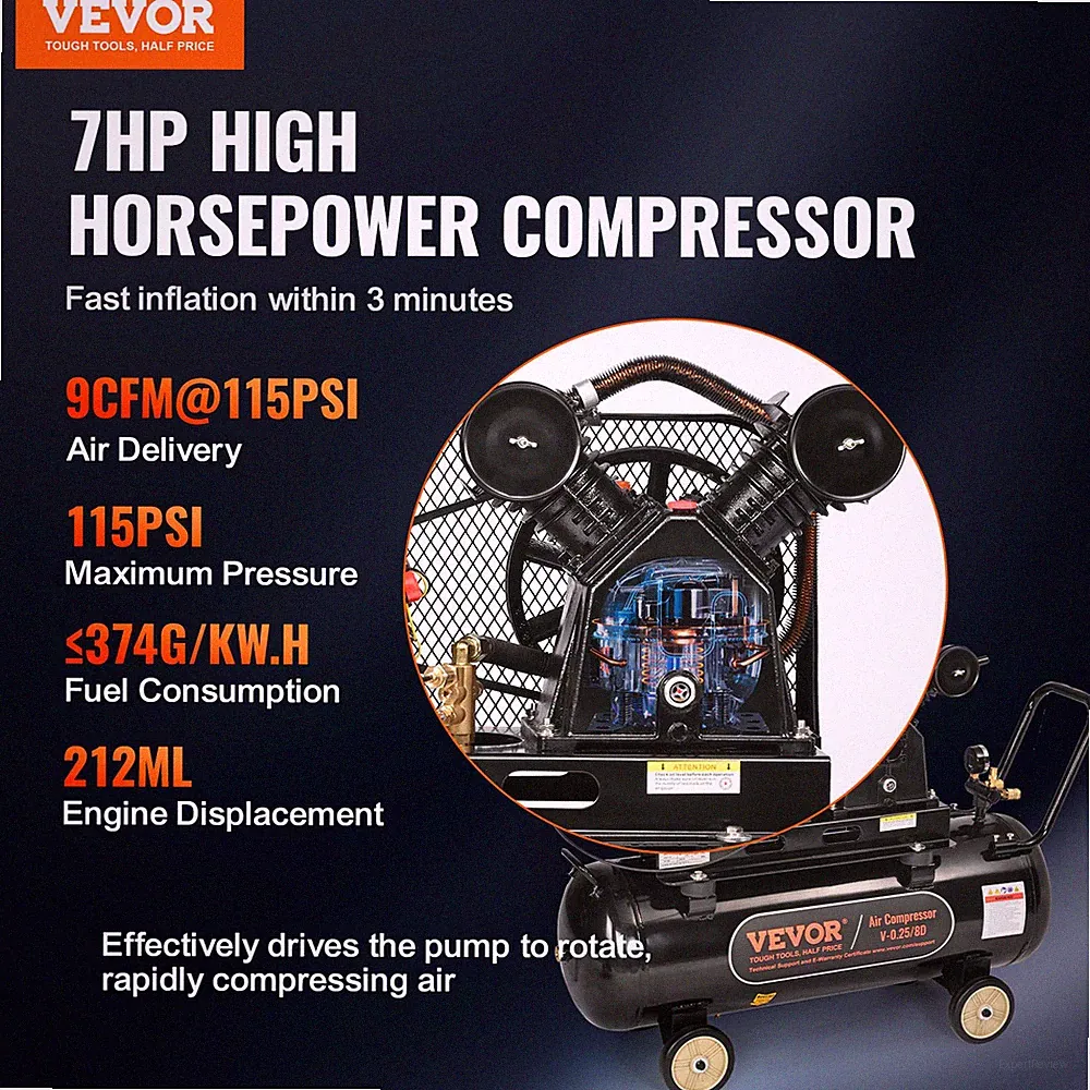 7HP Gas Air Compressor 21 Gallon Horizontal Tank 9CFM @115PSI