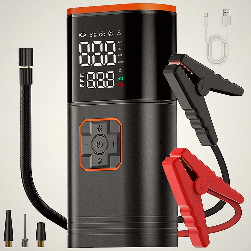All In One Emergency Jump Starter Battery Booster With Cordless Air Compressor