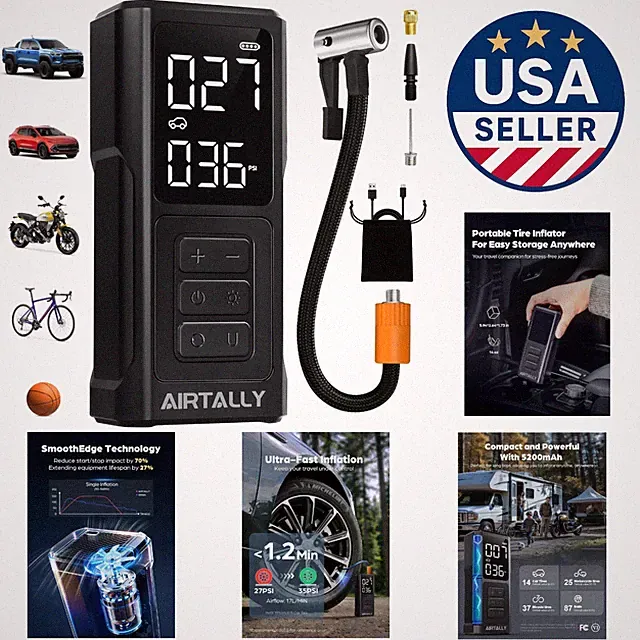 Cordless Air Compressor Inflator for Cars & Bikes - Quick Inflate & LED Display