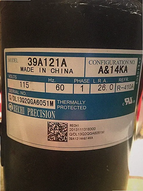 RECHI PRECISION 39A121A 115V Hz60 1P LRA 26.0 R410A Compressor