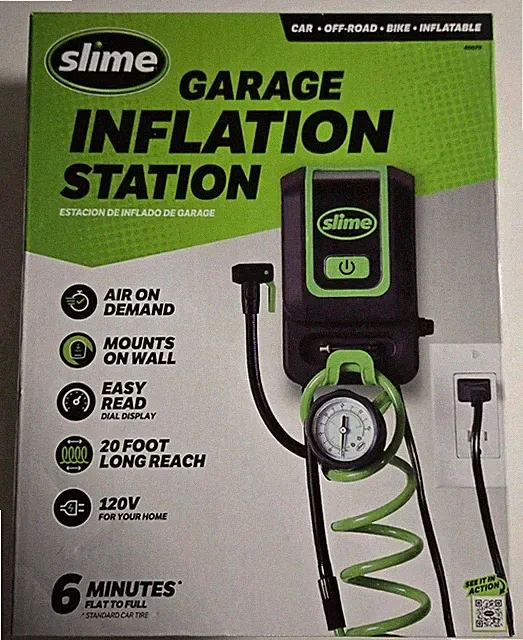 Slime 40070 Garage Air Inflation Station 120V - 20 Foot Hose - Wall Mount 60PSI